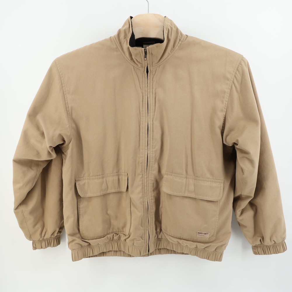 Vintage Jerzees Outdoors Mens Jacket Large Beige Full‎ Zip Pockets Mock Neck